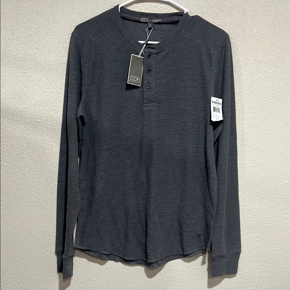Ike Behar Waffle Knit V-Neck Thermal  Long Sleeve Top